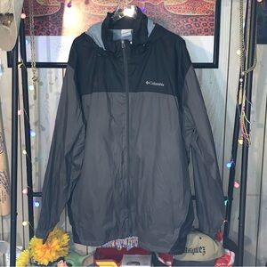 Columbia Men's 3XLT Green Hooded Rain Jacket Full Zip Nylon Windbreaker Outdoor